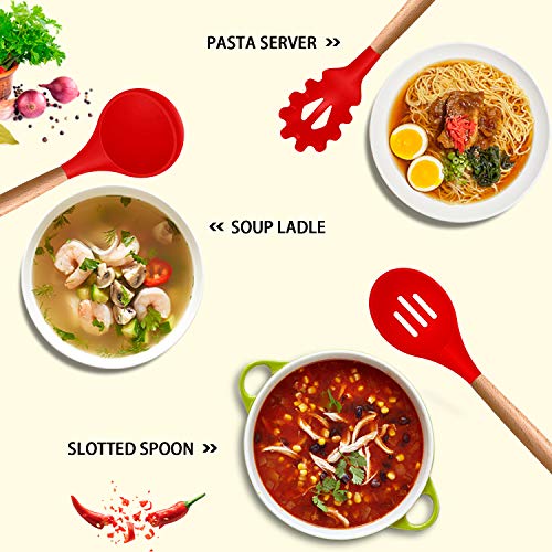 Silicone Cooking Kitchen Utensils Set (Red)