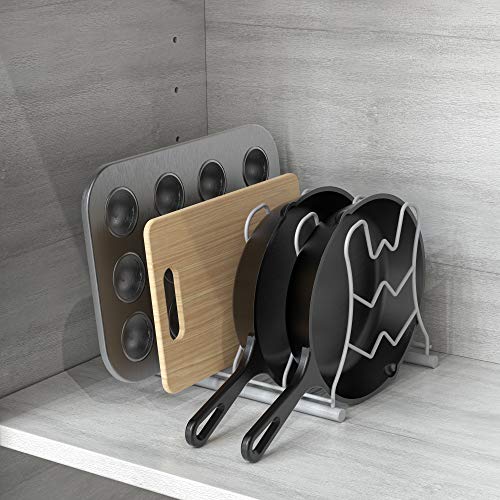 Pan Organizer Rack for Kitchen Cabinet and Counter (White)