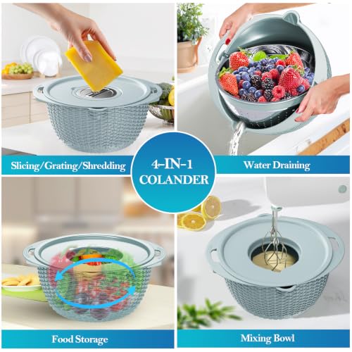 4 in 1 Colander with Mixing Bowl Set (Blue)