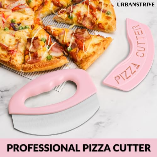 Heavy Duty Stainless Steel Pizza Cutter with Cover (Pink)