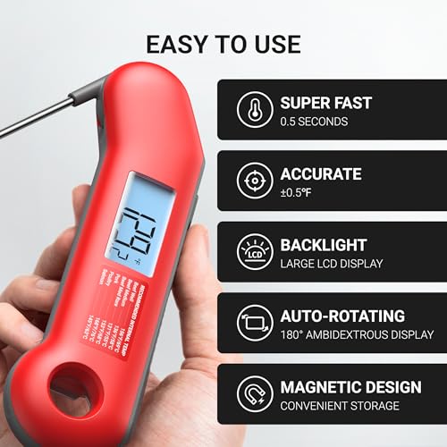0.5 Sec Professional Meat Thermometer Digital (Red & Gray)