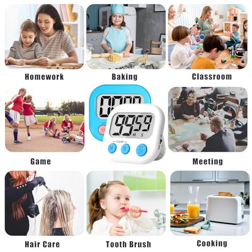Classroom Timer for Kids Teachers 2 Pack Digital Timers Blue White (White & Blue)