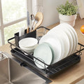 Dish Drying Rack 3 Piece Dish Drainer with Drainboard Set for Kitchen Counter (15.5" x 12" x 5" / Black)