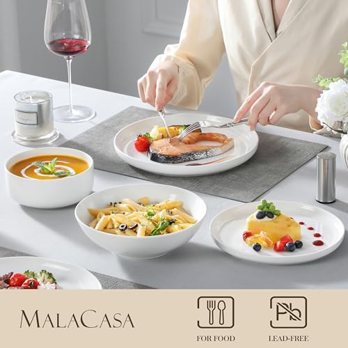 24 Pcs Porcelain Plates and Bowls Sets (Ivory White / 24 Pcs (Service for 6))