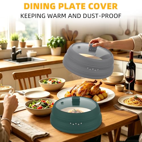 Microwave Splatter Cover Glass Cover Guard Lid with Collapsible Silicone for Food Pot Plate Cover 9.8 inch Light Grey (LIGHT GREY / 9.8 inch)