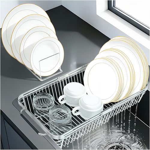 Over The Sink Dish Drying Rack Expandable Kitchen Sink Organizer (Medium (8.5"W | Extend 11.6"-17.5"L))