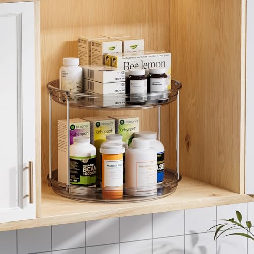 2 Tier Lazy Susan Turntable Organizer 10.6'' Rotating Spice Rack Organization for Cabinet (Gray / 10.6in 1 Pack)
