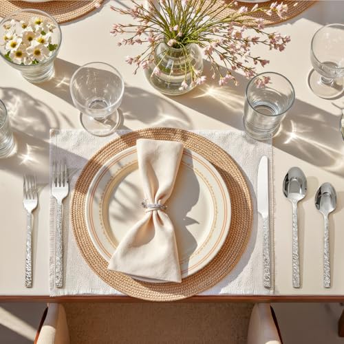60 Pcs Hammered Silverware Set for 12 (Silver / 60-Piece)