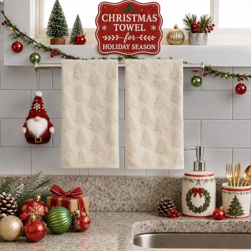 Christmas Hand Towels 13.7x29.5 inch 2Pcs Beige 3D Xmas Tree MJ04B (Beige Christmas Tree / 13.7'' x 29.5'')