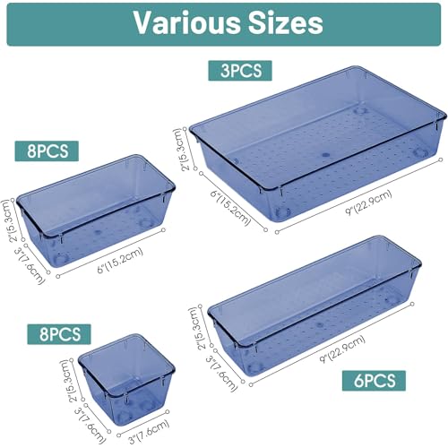 25 PCS Plastic Drawer Organizer Set (Clear Dark Blue)
