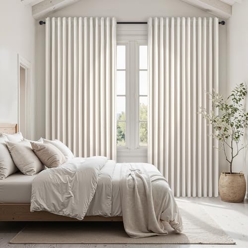 Extra Wide 100 Inch Length Blackout Curtains & Drapes 84 Inches Long 2 Panels Set for Sliding Glass Doors Modern Pleated Linen Blend Heavy Floor to Ceiling Large Window Drapes (Birch / 100"W x 84"L (Pack of 2))
