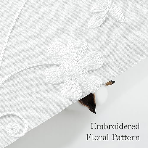 White Sheer Curtains 96 Inches Long 2 Panels White Embroidered Floral Pattern Semi Sheer Window Curtains for Bedroom Living Room (52"W x 96"L (Pack of 2) / White)