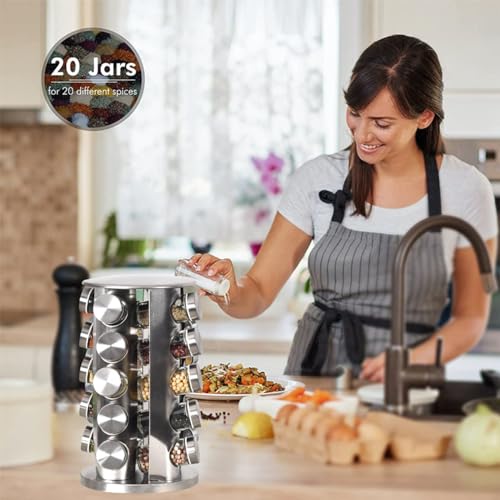 20 Jar Stainless Steel Rotating Spice Rack with Non (Sliver)