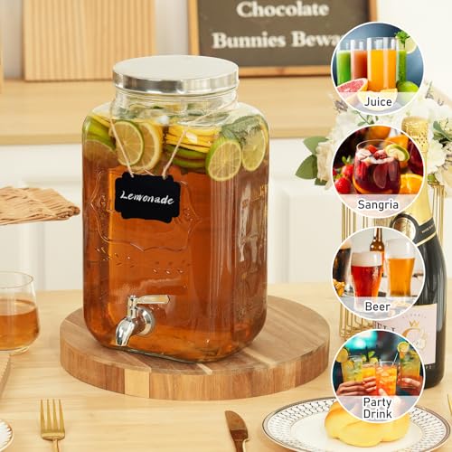 2 Gallon Glass Drinks Dispenser for Parties (2 Gallon without Stand)