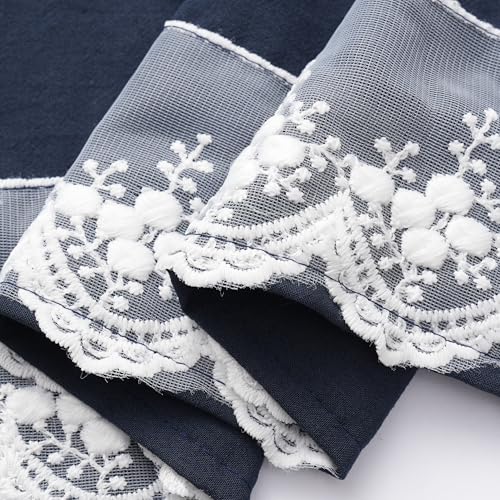 Vintage Aprons for Women with Pockets Cute Lace Ruffle Adjustable Apron for Cooking Kitchen Baking Gardening (Navy Blue)