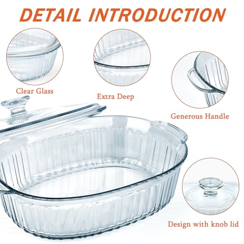 Reasim 2.8L 3Qt Glass Casserole Baking Dish with Lid