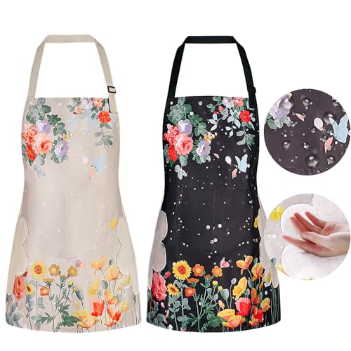 2 Pack Floral Aprons with Pocket (2pack #a)