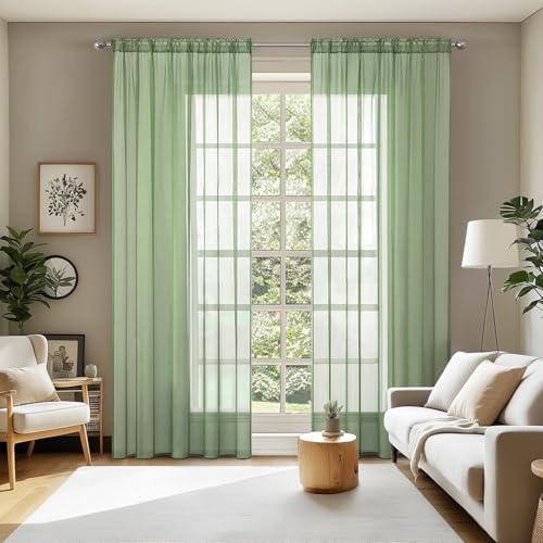 Sage Sheer Curtains for Living Room 54 X 72 Inches (Sage / 54"W x 72"L (Pack of 2))