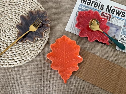 Cute Ceramic Spoon Rest & Holder for Stove Top & Kitchen Counter Ladle Holder Cooking Spoon Coffee Spoon Rest Utensil Rest Spatula Rest (Oak, Fall Orange)