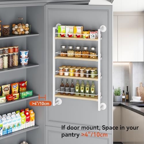 4 Tier Spice Rack Wall Mount for Kitchen (4 Tier / Natural)