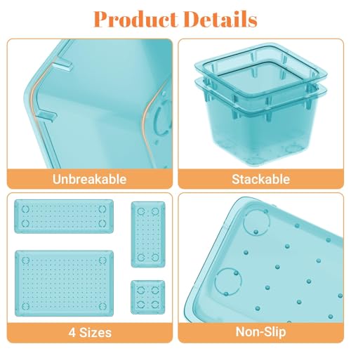 15 PCS Plastic Drawer Organizer Set (Sea Blue)