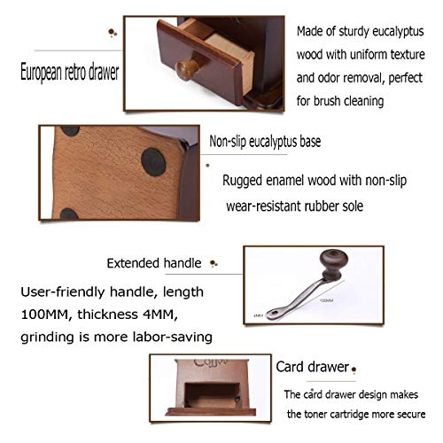 Manual Coffee Grinder Wood Vintage Antique Ceramic Hand Crank Coffee Mill With Adjustable Gear Setting Portable Hand Cleaning Brush Included (Wooden)