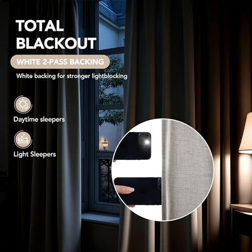 Pinch Pleated 100% Blackout Linen Curtains 84 Inch for Living Room (Khaki/Linen Total Blackout / 60"W x 84"L (Pack of 1))
