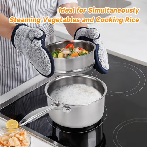 1.5 Qt Tri Ply Stainless Steel Saucepan with Steamer Basket & Lid (1.5 Quarts)