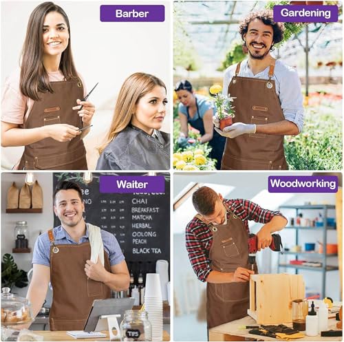 Chef Apron with Cross Back Straps for Men Women (Brown, 6pack)