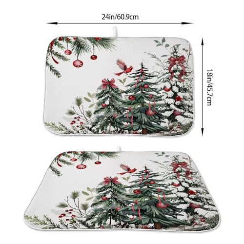 Christmas Dish Drying Mat 18 x 24 inch Winter Christmas Tree Pine Trees Decorative Drying Mats Microfiber Absorbent Xmas Decor Dish Washable Draining Mat for Kitchen Counter (18" x 24" / Christmas2)