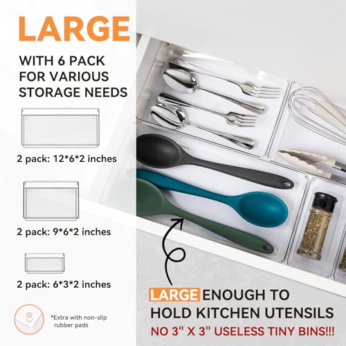 6 Pack Large Clear Plastic Drawer Organizer Trays (6 Pack / Clear)