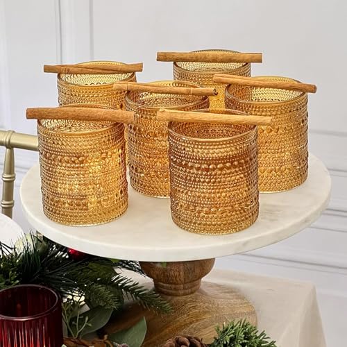 Beaded Amber Drinking Glasses Set of 6 (Beaded 10 oz. / Amber)
