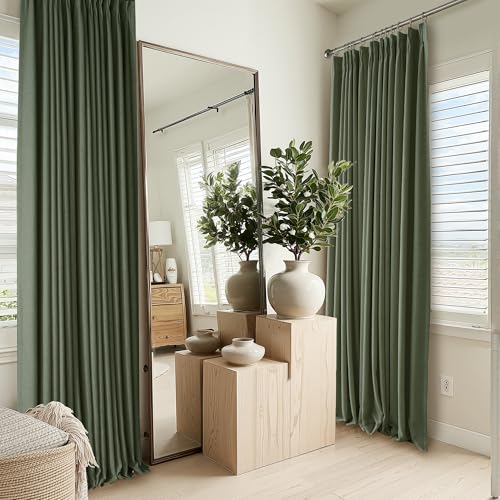 Linen Blackout Curtains 96 inches Long (Pinch Pleated - Olive Green / 40"W x 96"L (Pack of 2))