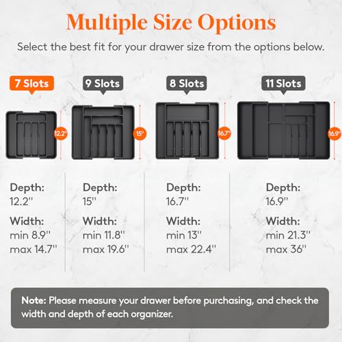 Silverware Drawer Organizer (Black / Medium (8.9-14.7''W x 12.2''D))