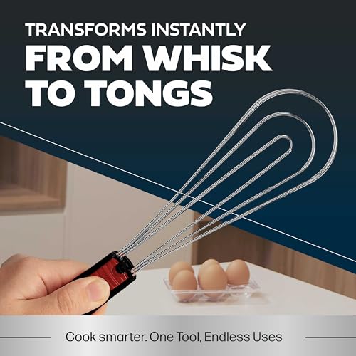 Flat Whisk and Tongs for Cooking (Black)