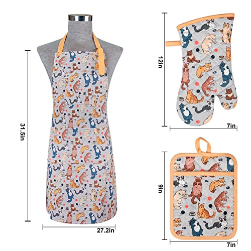 Oven Mitts and Pot Holders with Chef Apron (Cat)