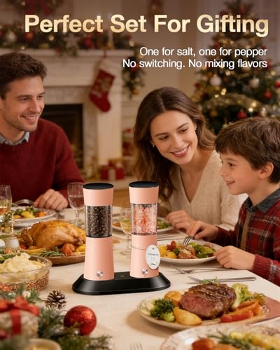 Gravity Electric Salt and Pepper Grinder Set with USB (Peach Orange)