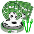 100 Pcs Soccer Paper Plates and Napkins Disposable for Party (Green Soccer 100 Plate Set / 7 & 9-inch Set)