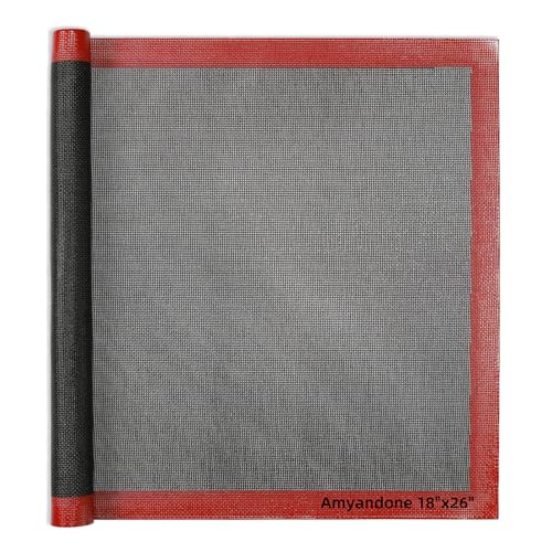 Perforated Silicone Baking Mat for Full Size Sheet Pan (Black Background with Red Trim / 24.5"L x 16.5"W)
