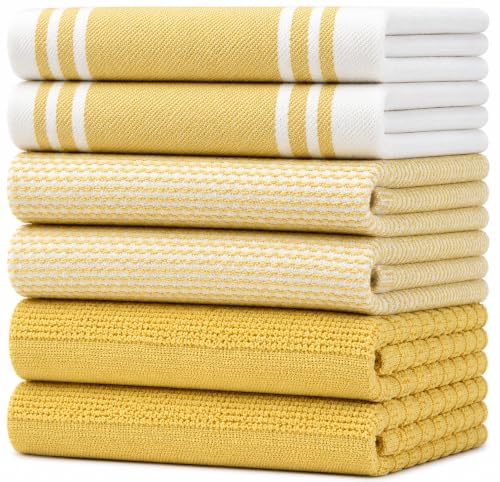 Premium Kitchen Towels 6 Pack 100% Cotton 20"x28" Dish Towels (Yellow Wide Stripe / Kitchen Towels - Mixed Styles (6 Pack))