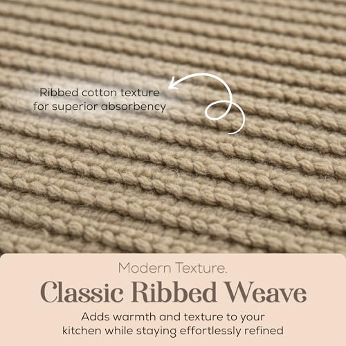 Kitchen Hand Towels Set of 4 Cotton Ribbed Taupe and White Hand Towels (Taupe/White Ribbed)