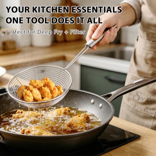 Spider Strainer Set of 3 Asian Strainer Ladle Stainless Steel Wire Skimmer Spoon with Handle for Kitchen Frying Food (4.3", 4.9", 5.7")
