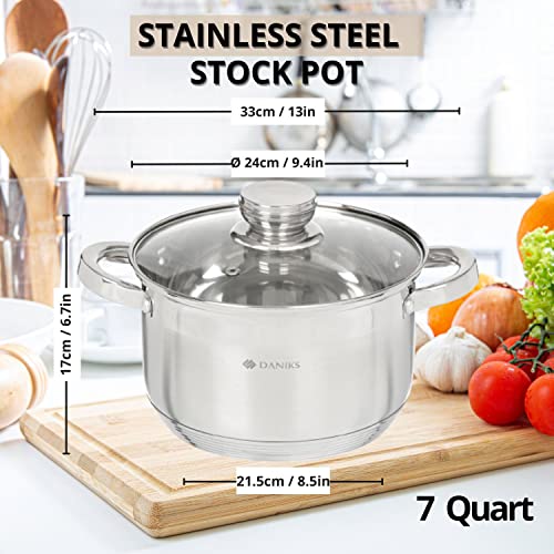 Standard 7 Quart Stainless Steel Stock Pot with Glass Lid (7 Quarts)