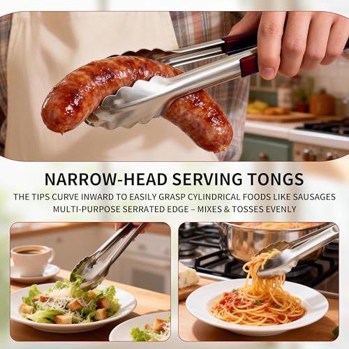 304 stainless steel kitchen spatula tongs set for cooking (Red)