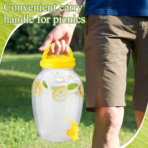 2 Pack 1.16 Gallon Drink Beverage Dispenser with Stand for Parties Plastic Water Lemonade Juice Dispenser with Spigot and Lid for Countertop Weddings (Yellow)