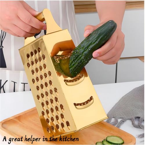 Stainless Steel 4 Sides Multifunctional Grater Slicer with Handle (Gold)