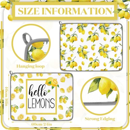 Dish Drying Mat for Kitchen Counter 16 x 24 Microfiber Absorbent Dish Drainer Rack Pads Fast Dry Mat Vintage Kitchen Decorations (16" x 24" / Lemon / Yellow)