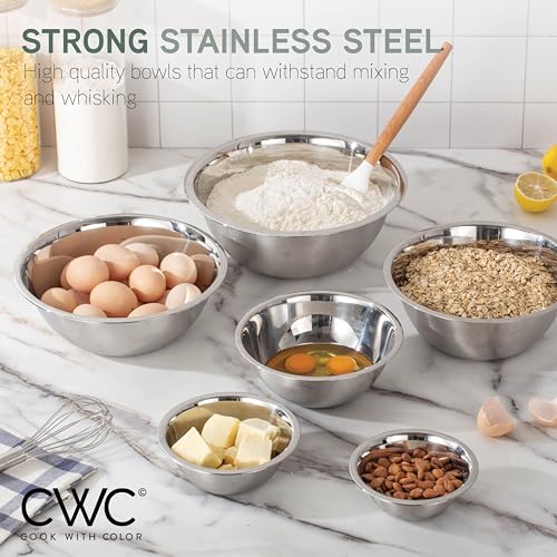 Stainless Steel Mixing Bowls Set (6 Pieces / Silver with Non Slip Bottom)
