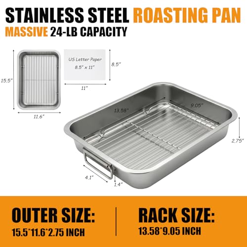 Stainless Steel Roasting Pan with Rack & Handles