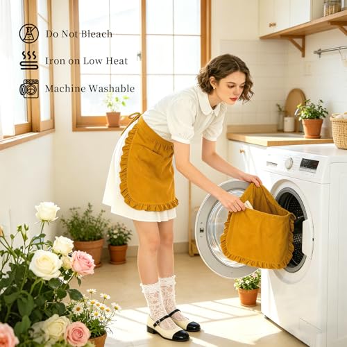 Vintage Maid Apron for Women with Pockets (Ginger Yellow)